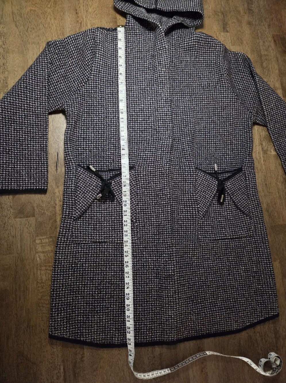 Hooded Long Knit Detailed Back And Pockets Coatigan - Picture 10 of 11